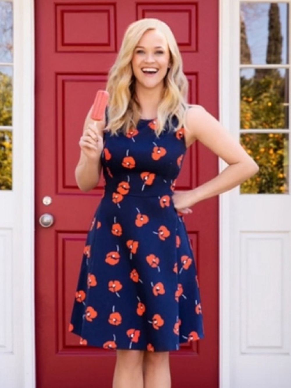 Draper James NEW Poppy Love Sleeveless Floral Dress Navy Orange Women 14 Preppy